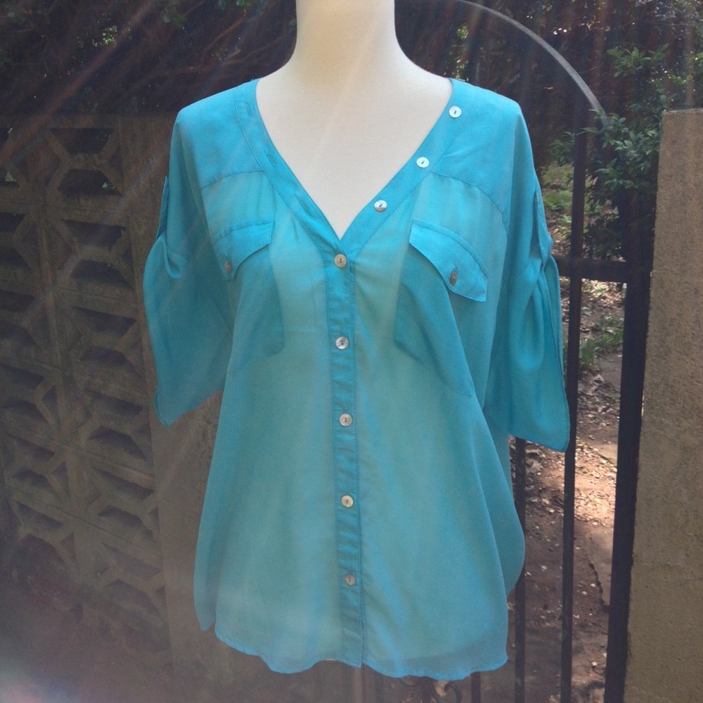 Black Rainn V-neck Button Detailed Sheer Blouse